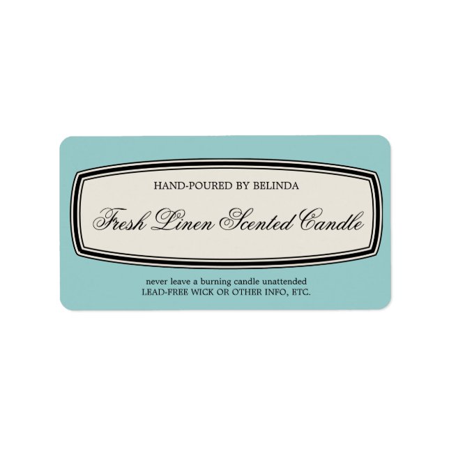 Étiquette à bougie artisanale vintage, bleu pâle (Devant)