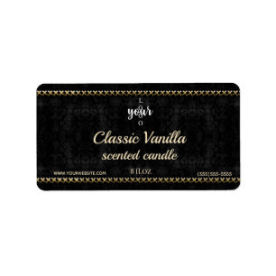 Étiquette à bougie parfumé en damas noir pointu en