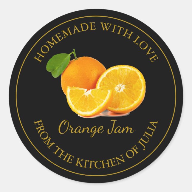 Étiquette à confiture orange maison | Noir (Devant)