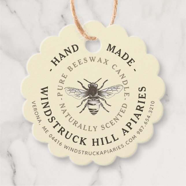 Étiquette à crosse jaune pâle BEESWAX BOÎTE (Devant)