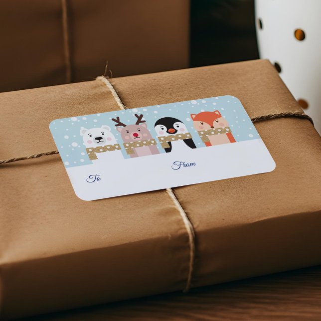 Étiquette A et de Reindeer, Ours polaire, Pingouin et Renard (To & From Reindeer, Polar Bear, Penguin & Fox Label)