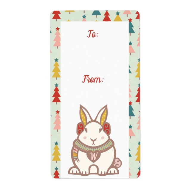 Étiquette A et de Woodland Forest Bunny Lapin Noël (Devant)
