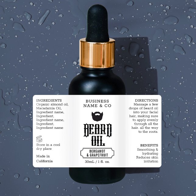 Étiquette à huile de barbe Grungy 1 OZ Bouteille c (Grungy black and white beard oil 1 oz cosmetic bottle wrap around waterproof label *verify size*)