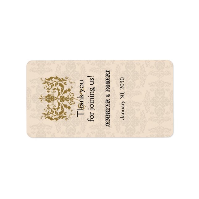 Étiquette à lèvres Cream et Gold Mariage damassé (Devant)
