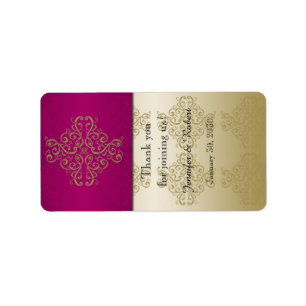 Étiquette à lèvres Gold et Bourgogne Mariage damas