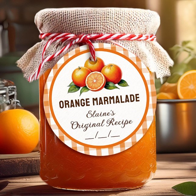 Étiquette à marmelade orange avec à damiers design (Créateur téléchargé)