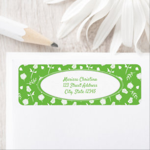 Étiquette à motifs floraux vert et blanc brillant