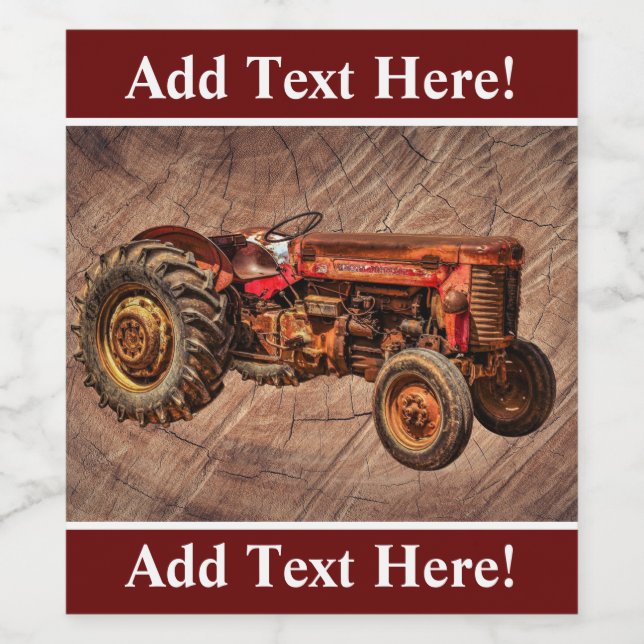 Étiquette à vin de tracteur rouge antique (Étiquettes simples)