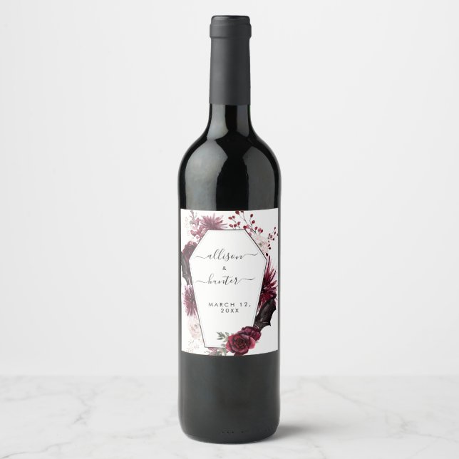 Étiquette à vin Mariage à cadre fleuri (Devant)