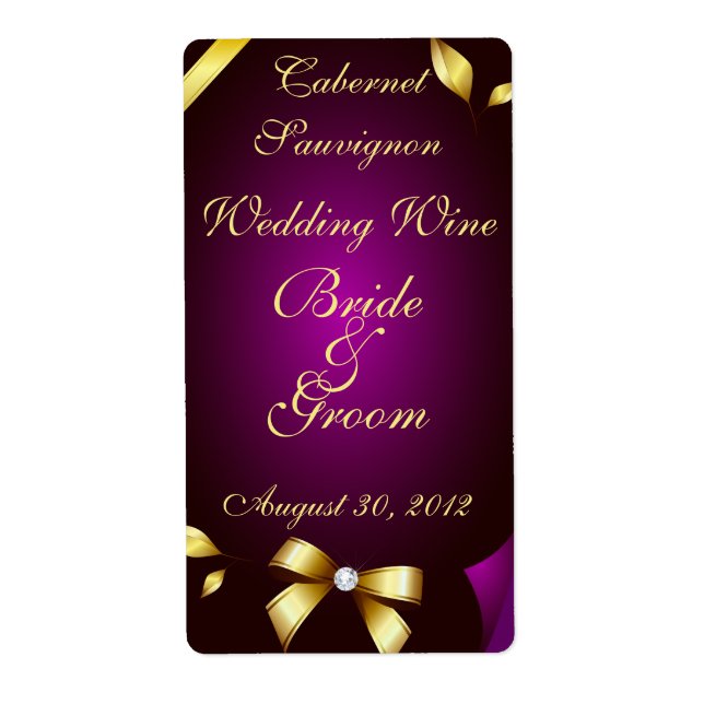 Étiquette à vin Mariage violet et or (Devant)