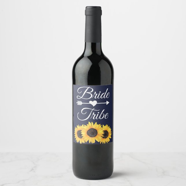 Étiquette à vin Sunflower | Country Blue Bride Tri (Devant)