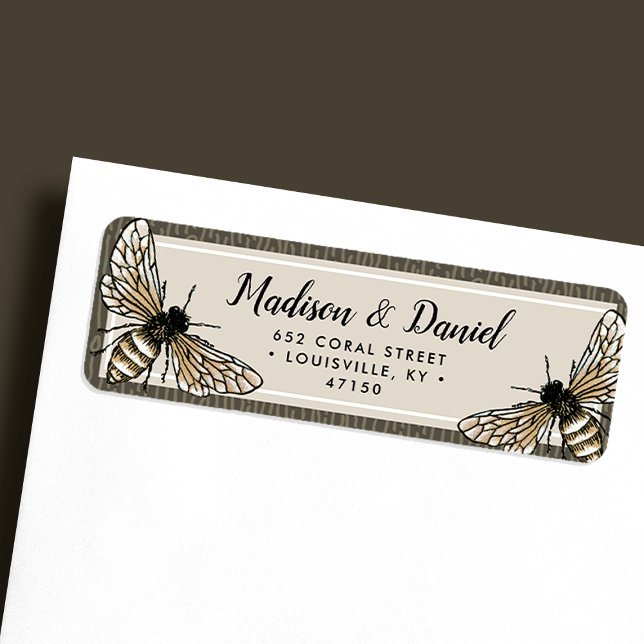 Étiquette Abeille Brun Rustique Élégant Vintage (Créateur téléchargé)