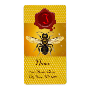ÉTIQUETTE ABEILLE DE MIEL, APICULTEUR, MONOGRAMME ROUGE DE