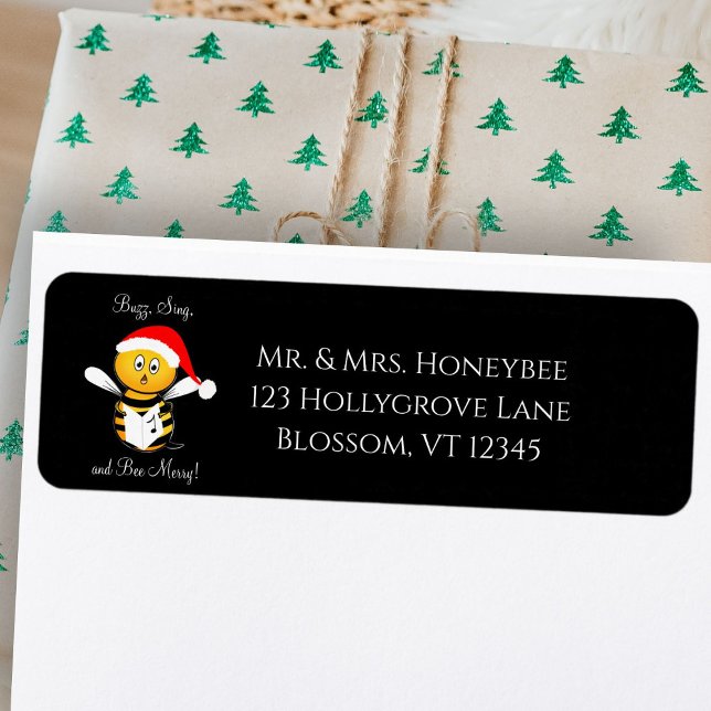 Étiquette Abeille de Noël Abeille chantante joyeuse ! Adress (Créateur téléchargé)