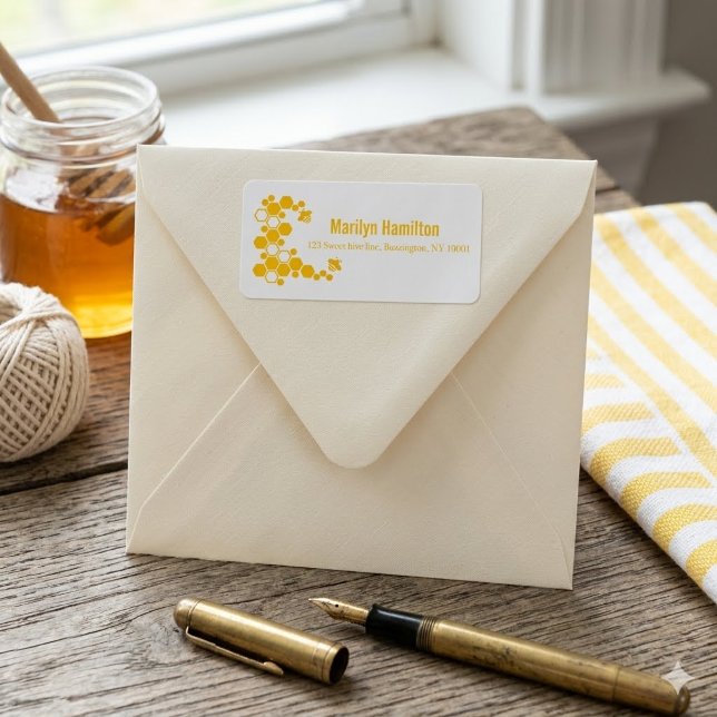 Étiquette Abeille jaune et nid d'abeilles (Créateur téléchargé)