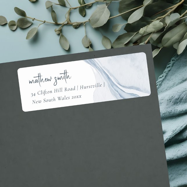 Étiquette Abstrait Blue Coastal Beach Watercolor Adresse (Créateur téléchargé)