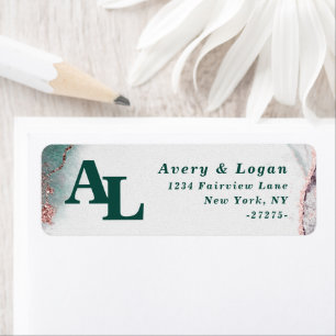Étiquette Abstrait Emerald Green Monogram Adresse de retour