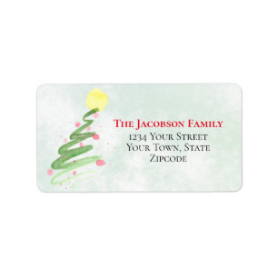 Étiquette Abstrait Watercolor Christmas Tree Return Adresse