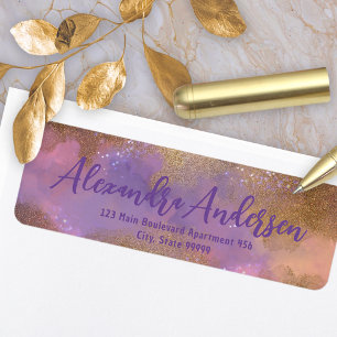 Étiquette Abstraite Glittery Purple Gold Return Ad
