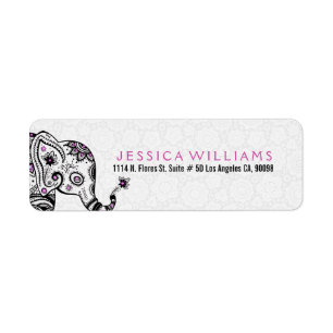 Étiquette Accents rose Eléphant Blanc et Noir mignon