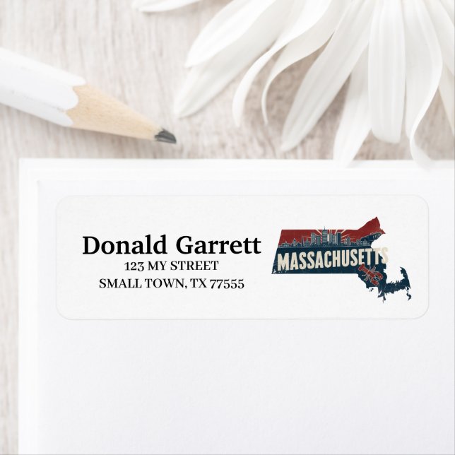 Étiquette Accueil État Massachusetts Adresse couleur rétro (En situation)