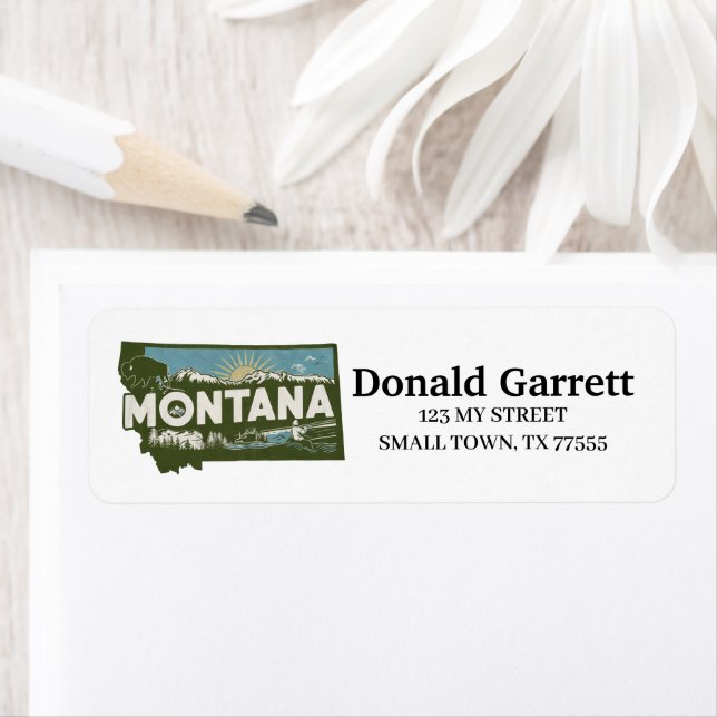 Étiquette Accueil État Montana Retro Adresse couleur (En situation)