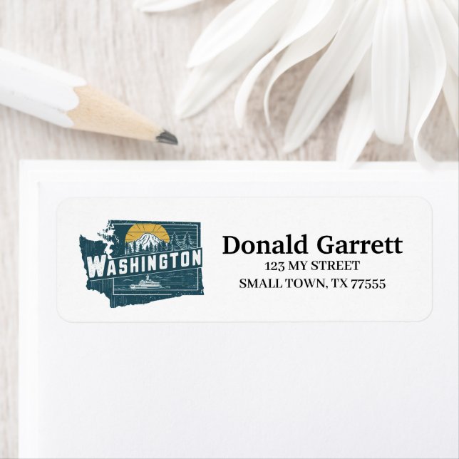 Étiquette Accueil État Washington Retro Color Adresse (En situation)
