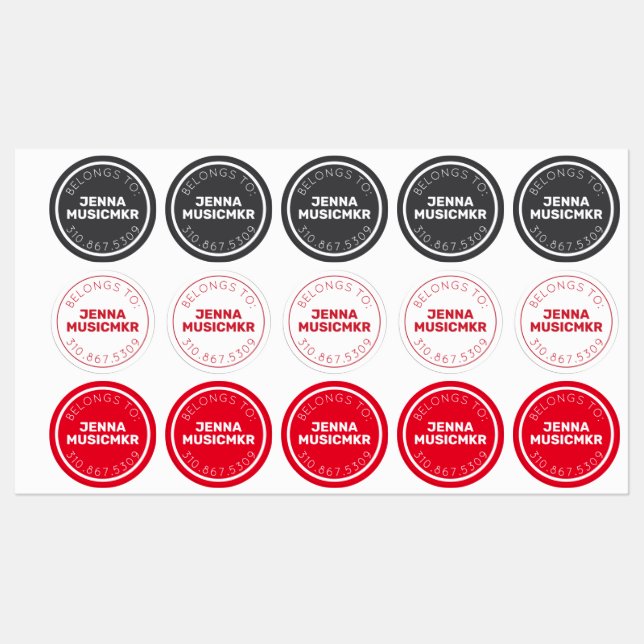 Étiquette Adhésive / Imperméable Cercle Rouge Noir (Feuille)