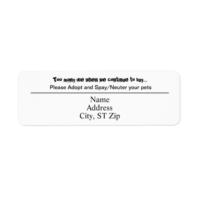 Étiquette Adopter Stériliser/Castrer Surpopulation Animale (Devant)