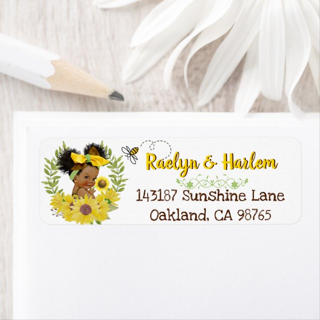 Étiquette Adorable Ethnic Baby Girl|Yellow Sunflower Mailing (En situation)