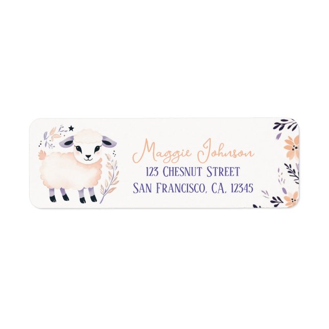 Étiquette Adorable Lamb Boho Peach Lavender Design floral - (Devant)