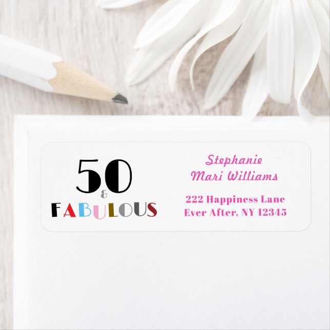 Étiquette Adresse 50 ans et Fabuleuse Art Déco pour 50e anni (En situation)