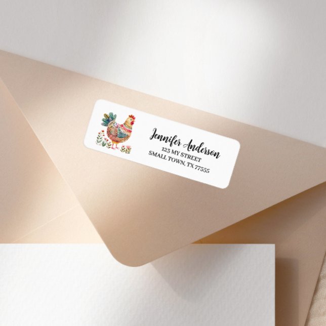 Étiquette Adresse amusante de poulet coloré mignon (Créateur téléchargé)