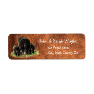 Étiquette Adresse animale de famille d'ours noir d'aquarelle