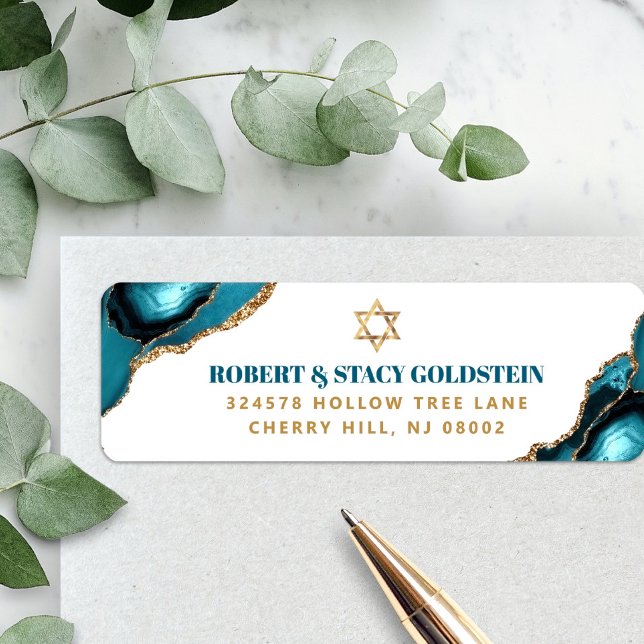 Étiquette Adresse Bat Mitzvah Moderne Or Turquoise Agate (Créateur téléchargé)