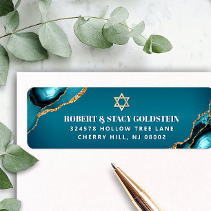 Étiquette Adresse Bat Mitzvah Turquoise Ombré Agate Doré