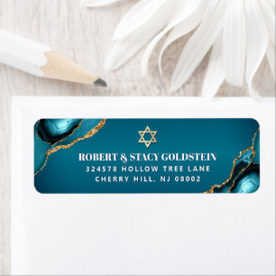 Étiquette Adresse Bat Mitzvah Turquoise Ombré Agate Doré