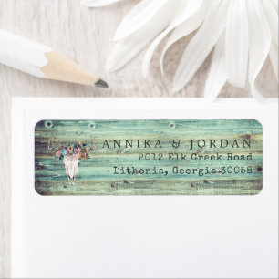 Étiquette Adresse Crâne de Cerf en Bois Turquoise de Style O