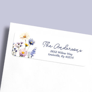 Étiquette Adresse de Baby Shower Bohème Fleur Sauvage Bleue