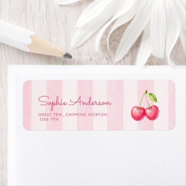 Étiquette Adresse de Baby Shower Cerise (En situation)