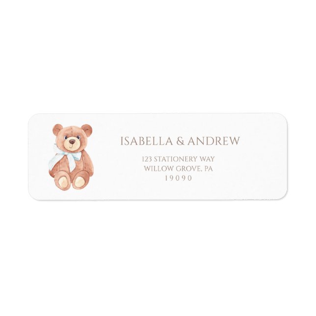 Étiquette Adresse de Baby Shower Classique pour Garçon Ourso (Devant)