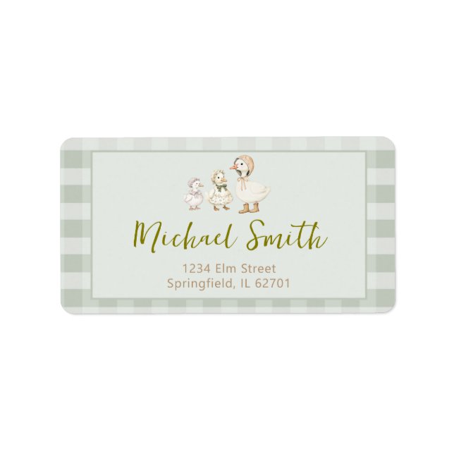 Étiquette Adresse de Baby Shower de Mère l'Oie et Oison (Devant)