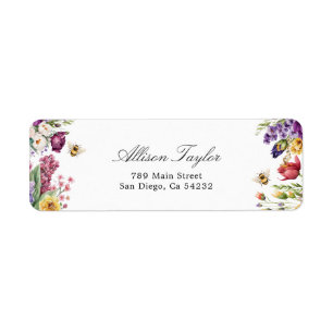Étiquette Adresse de Baby Shower Fleurie Colorée Abeille