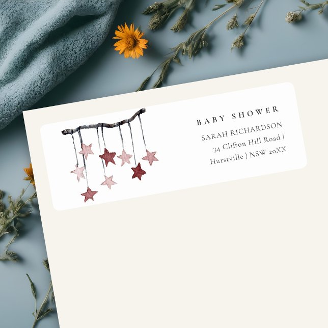 Étiquette Adresse de Baby shower mobile Blush Star simple (Créateur téléchargé)