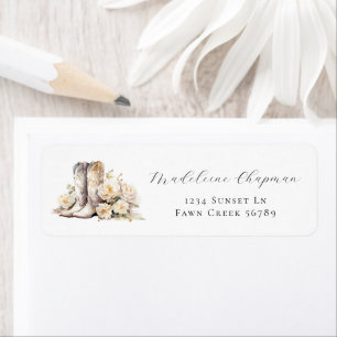 Étiquette Adresse de bottes de cowgirl à aquarelle florale r