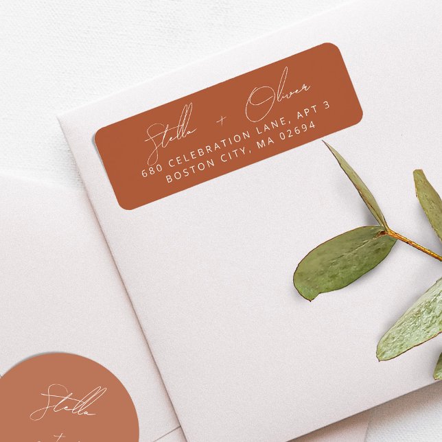 Étiquette Adresse de calligraphie rustique élégante en terre (Elegant Rustic Terracotta Calligraphy Address Label)