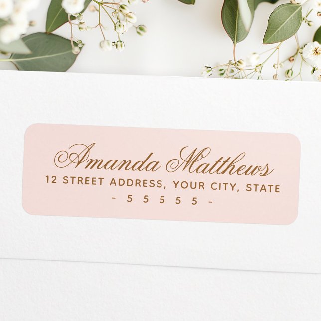 Étiquette Adresse de calligraphie script rose poudré chic et (Chic trendy blush pink calligraphy script address label)