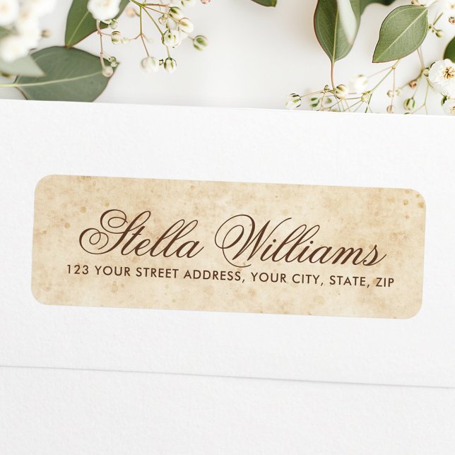 Étiquette Adresse de calligraphie sur parchemin vieilli (Vintage aged parchment calligraphy script address label)