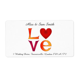 Étiquette Adresse de Carré LOVE personnalisée rouge et jaune