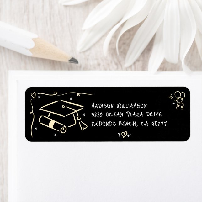 Étiquette Adresse de Casquette de Diplômé avec Dessins à la  (En situation)